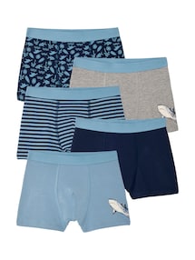 5er-Pack Boxershorts mit Hai-Motiven, Jungen, Bio-Baumwolle