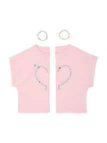Set BEST FRIENDS: 2 T-Shirts & 2 Freundschaftsarmbänder, Herz-Motiv