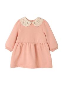 Mädchen Baby Sweatkleid mit Häkelkragen