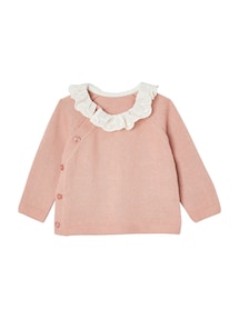 Baby Wickelpullover, Kragen mit Lochstickerei
