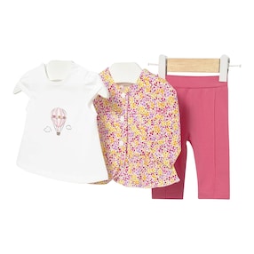 3-tlg. Set T-Shirt, Jacke und Leggings Blumen