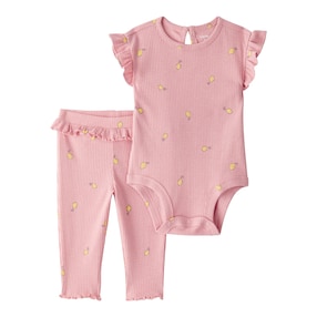 2-tlg. Set Body kurzarm und Leggings Zitronen Rippqualität