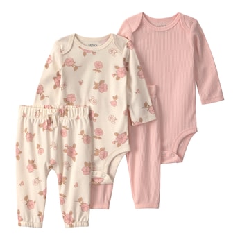 4-tlg. Set 2x Bodys langarm und 2x Jogginghosen Blumen Rippqualität