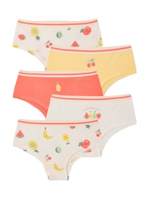 5er-Pack Mädchen Shortys mit Fruchtmotiven, Bio-Baumwolle