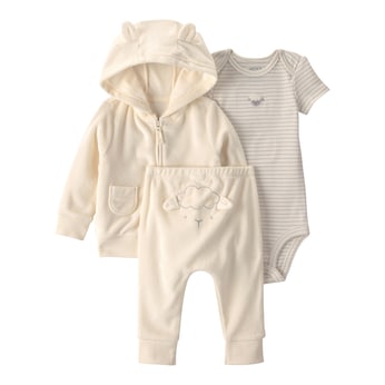 3-tlg. Set Body kurzarm, Sweatjacke und Jogginghose Frottee Schaf