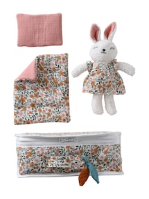 Baby-Set: Kuschelhase & Koffer RETRO FLOWER