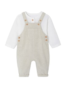 Festliches Baby-Set: Latzhose & Hemd aus Leinenmix