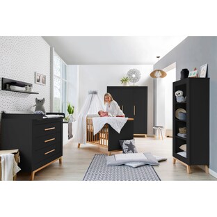 3-tlg. Babyzimmer Miami Black/Natur mit 3-türigem Kleiderschrank