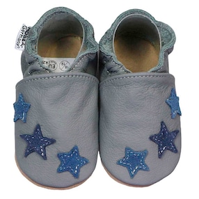 Krabbelschuhe grau mit blauen Sternchen