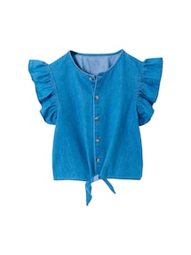 Mädchen Jeansbluse zum Binden mit Volantärmeln