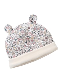 Geblümtes Baby-Set: Mütze & Rundschal mit Teddyfleece-Futter