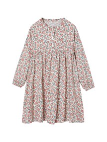 Mädchen Kleid mit Knopfleiste vorn und Printmuster
