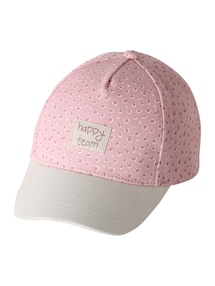 Baby Baumwollcap Leo-Print und mit Schriftzug Happy Team