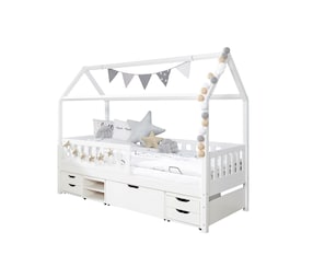 Hausbett "Traumhaus" mit Funktionsschubkasten Kiefer Weiß
