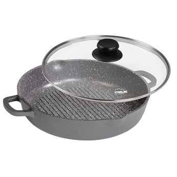 STONELINE STONELINE® Grillpfanne 28 cm rund mit Glasdeckel, 2 Ausgüssen