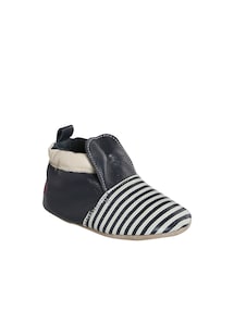 Baby Leder-Krabbelschuhe / Hausschuhe mit Streifen, Geschenkbox